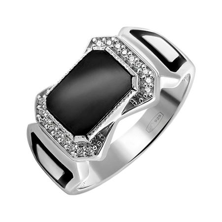 Серебряная печатка с эмалью шпинелью нано и фианитами 3890₽