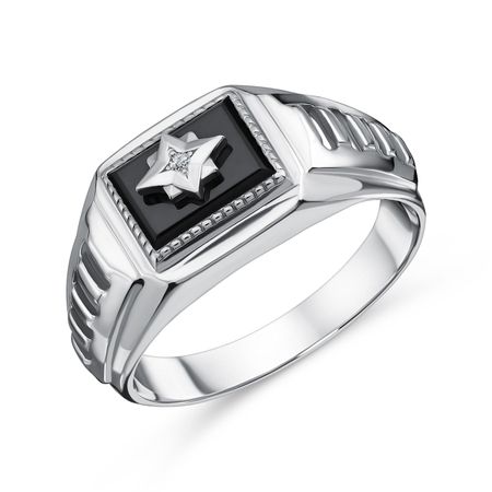 Серебряная печатка с ониксом и фианитом с родированием 3500₽