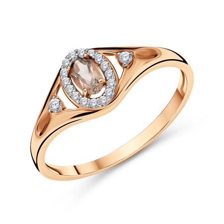 Золотое кольцо с раухтопазом и фианитами с родированием 21990₽