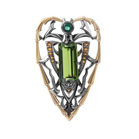 Брошь из серебра с изумрудом цитрином и фианитами 6650₽