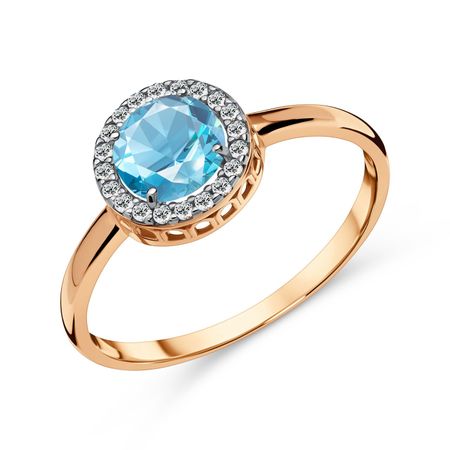 Золотое кольцо с топазом Sky и фианитами с родированием 25990₽