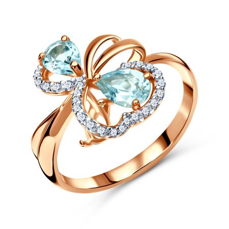 Золотое кольцо с топазами Sky и фианитами с родированием 38990₽