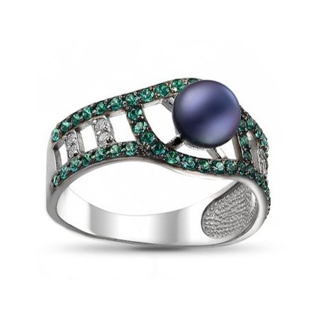 Кольцо из серебра с жемчугом и фианитами 1290₽