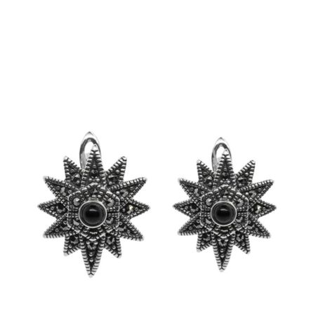 Серебряные серьги с ониксами и марказитами с чернением 5110₽
