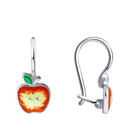 Серебряные детские серьги Яблоко с эмалью и родированием 990₽