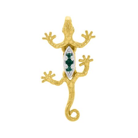 Золотая подвеска Ящерица с изумрудами и родированием 25990₽