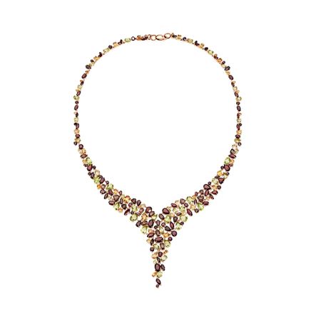 Золотое колье с хризолитами и цитринами с раухтопазами и гранатом 229990₽