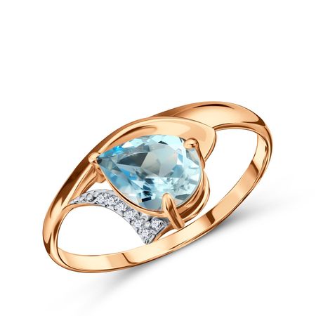 Золотое кольцо с топазом Sky и фианитами с родированием 20990₽