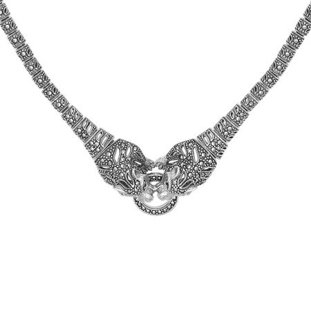 Серебряное колье с гранатом и марказитами 14390₽