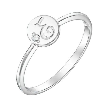 Серебряное кольцо Буква Е с фианитом и родированием 249₽