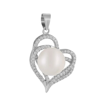 Серебряная подвеска с жемчугом и фианитами с родированием 3690₽