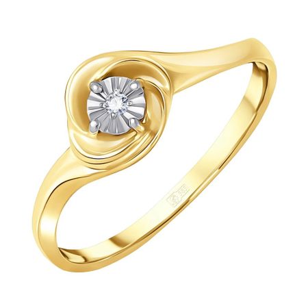 Золотое кольцо с бриллиантом и алмазной гранью с родированием 28990₽