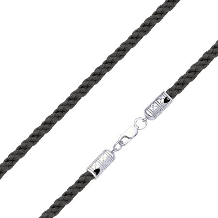 Текстильный шнурок с серебряным замком с родированием 4450₽