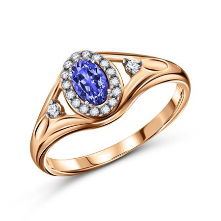 Золотое кольцо с танзанитом и фианитами с родированием 22990₽