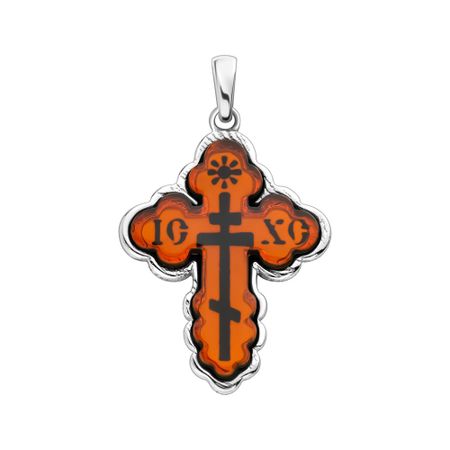 Серебряный крест с янтарем и родированием 6070₽