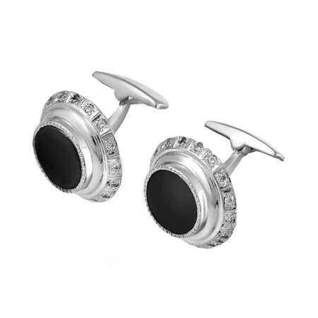 Запонки из серебра с ониксом и фианитами 6110₽