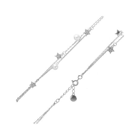 Серебряный браслет с жемчугом и фианитами с родированием р 16-18 2290₽