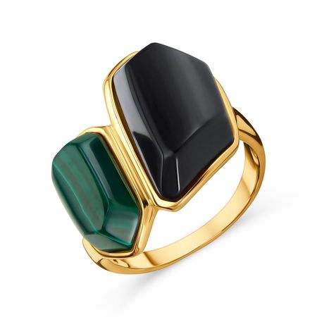 Серебряное кольцо с малахитом и ониксом с позолотой 3990₽