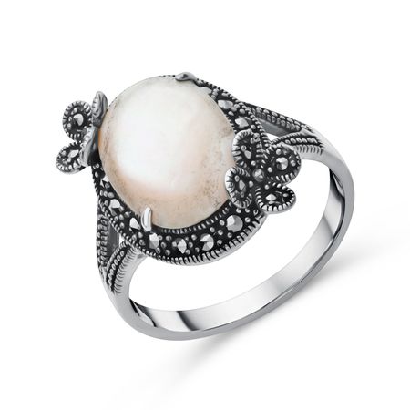 Серебряное кольцо с перламутром и марказитами SWAROVSKI с чернением 2660₽