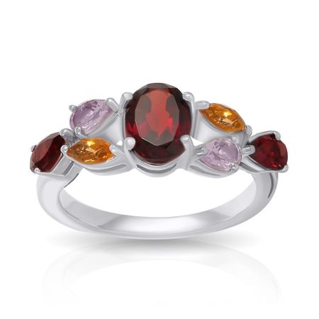 Серебряное кольцо с гранатом и цитрином с аметистами 840₽