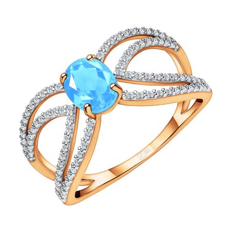 Золотое кольцо с топазом и фианитами с родированием 44990₽