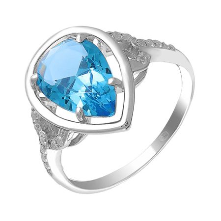 Серебряное кольцо с ювелирным кристаллом и фианитами с родированием 900₽