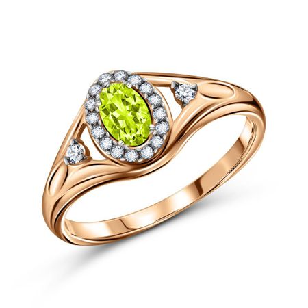 Золотое кольцо с хризолитом и фианитами с родированием 22990₽