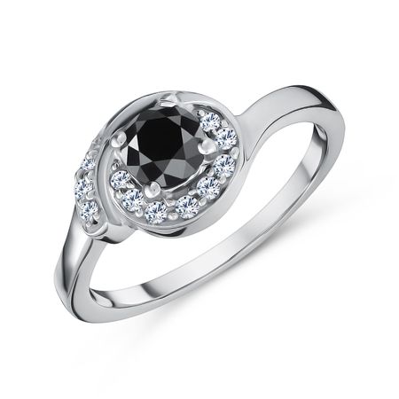 Серебряное кольцо с сапфиром и фианитами с родированием 1990₽