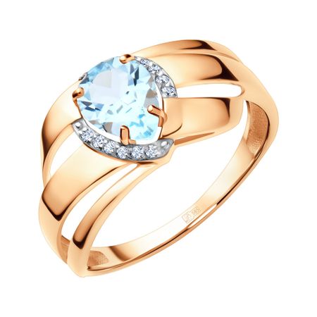 Золотое кольцо с топазом Sky и фианитами с родированием 44990₽