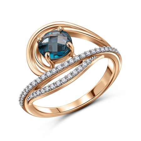 Золотое кольцо с London топазом и фианитами с родированием 51990₽