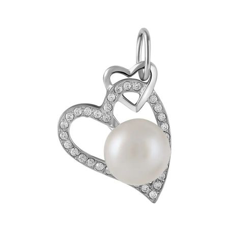 Золотая подвеска с жемчугом и фианитами с родированием 17990₽