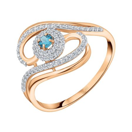 Золотое кольцо с London топазом и фианитами с родированием 34990₽