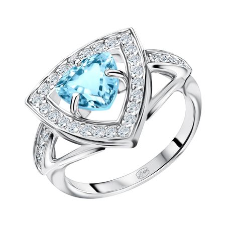 Серебряное кольцо с топазом и фианитами с родированием 2790₽