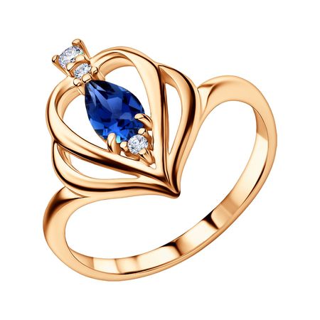 Серебряное кольцо с сапфиром и фианитами с позолотой 1730₽