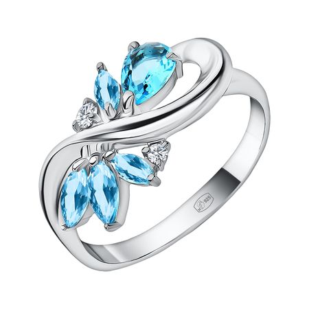 Серебряное кольцо с ювелирным кристаллом и фианитами с родированием 900₽