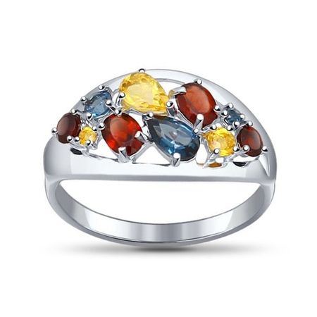 Серебряное кольцо с гранатом и топазами с цитринами 1500₽
