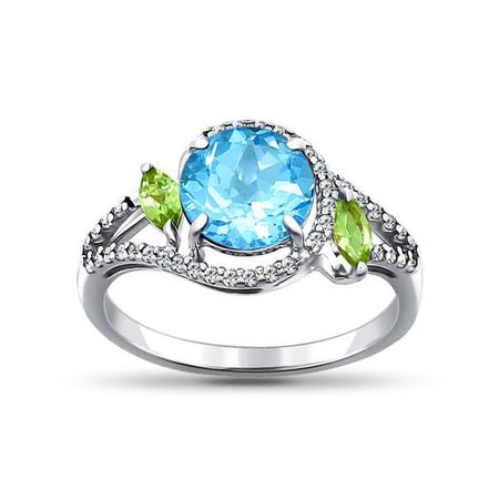 Серебряное кольцо с топазом и хризолитами с фианитами 1190₽