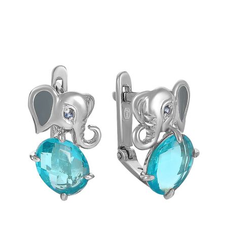 Серебряные детские серьги Слон с алпанитами и эмалью с фианитами 1990₽