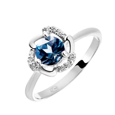 Серебряное кольцо с топазом и фианитами с родированием 600₽