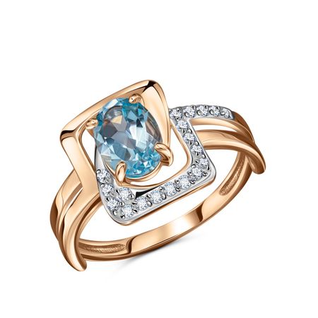 Золотое кольцо с топазом Sky и фианитами с родированием 37990₽