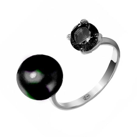 Серебряное кольцо с жемчугом и фианитом с родированием 450₽