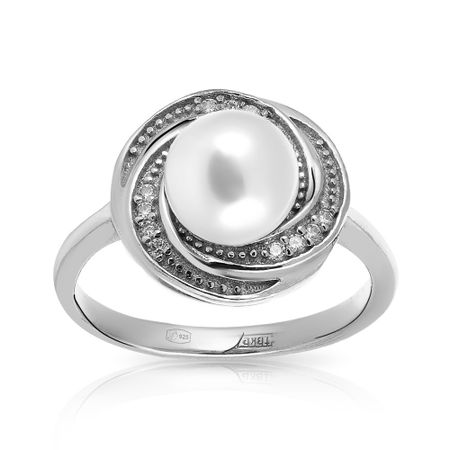 Кольцо из серебра с жемчугом и фианитами 2000₽