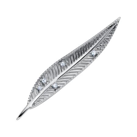 Серебряная брошь Лист с фианитами и родированием 2000₽