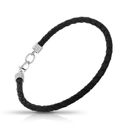 Кожаный браслет с серебряным замком с родированием 1190₽