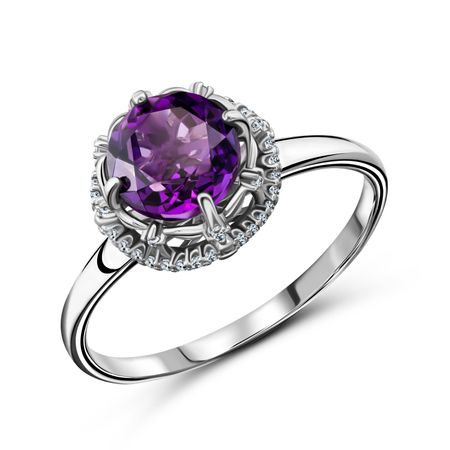 Серебряное кольцо с аметистом и фианитами с родированием 1190₽