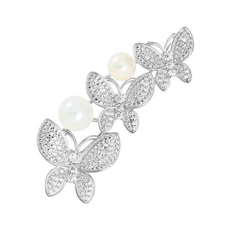 Брошь Бабочка из серебра с жемчугом и фианитами 5000₽