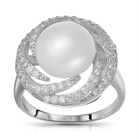 Кольцо из серебра с жемчугом и фианитами 2000₽