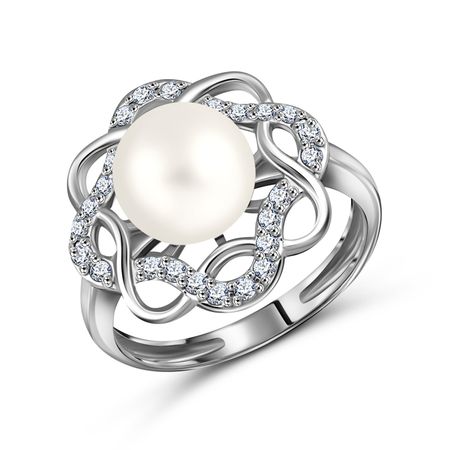Серебряное кольцо с жемчугом и фианитами 1490₽
