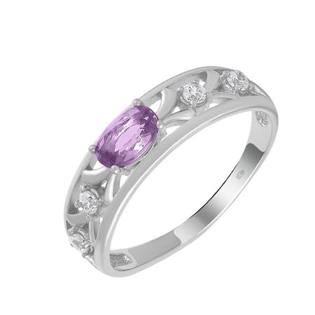 Серебряное кольцо с аметистом и фианитами с родированием 790₽