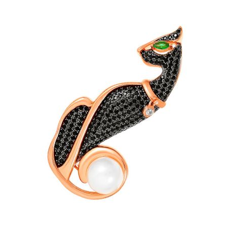 Серебряная брошь с жемчугом и ситаллами с кристаллами и фианитами с позолотой 5990₽